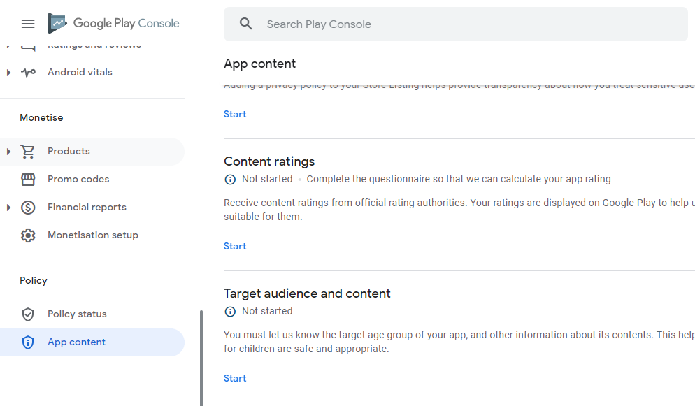 App content section