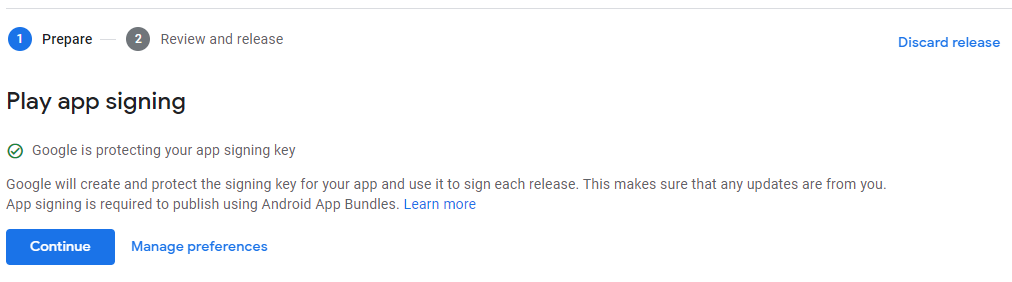 Play Console app signing