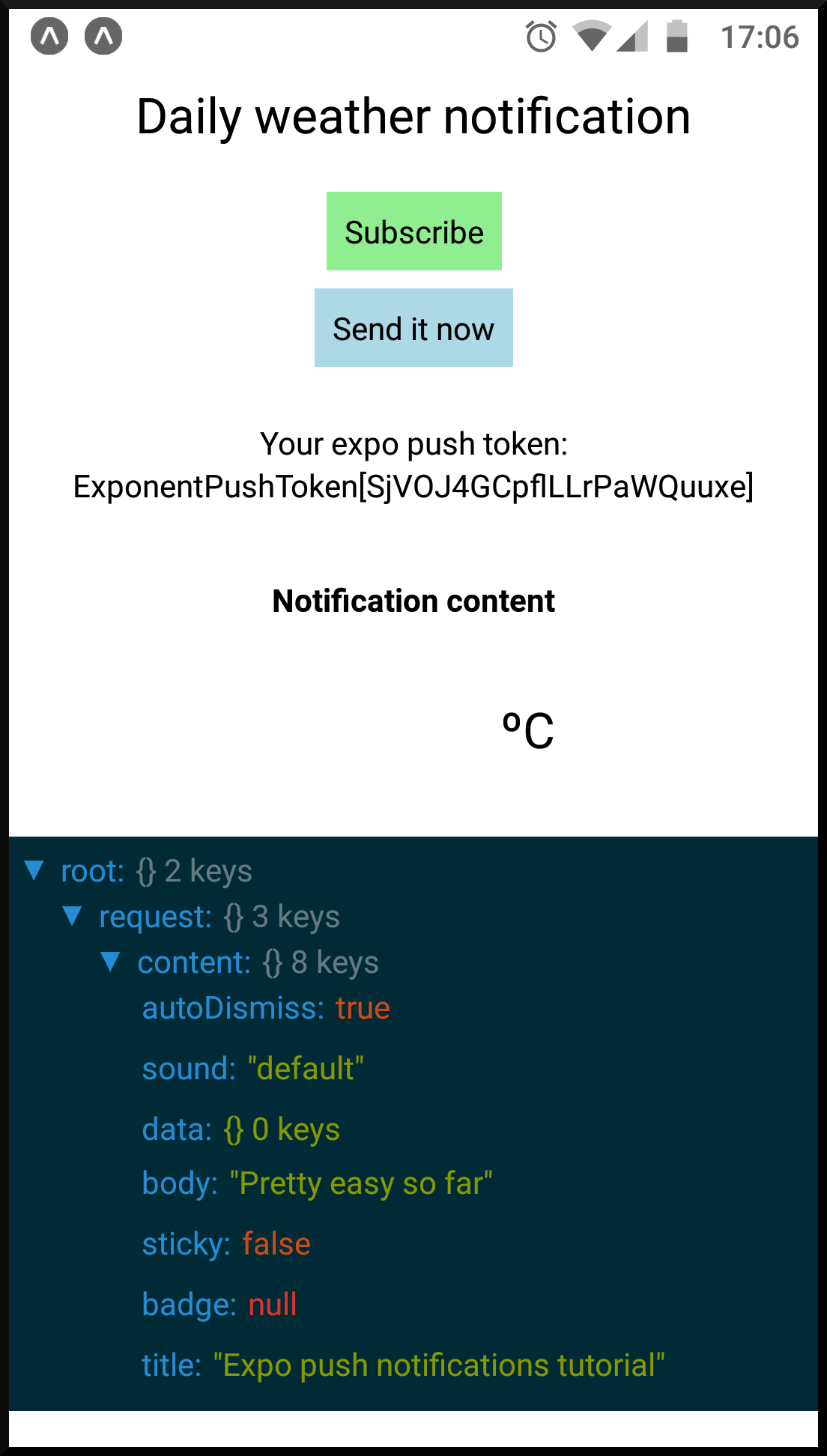 Received notification from Expo notification tool