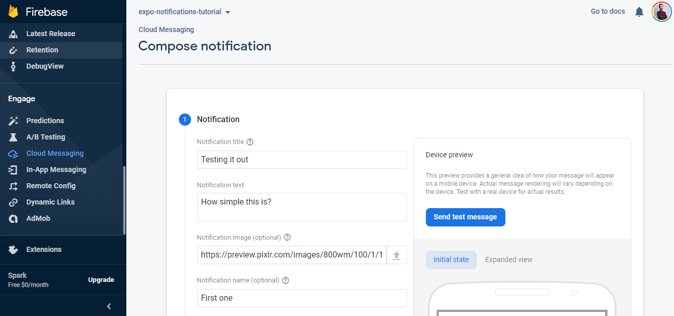 Firebase Cloud Messaging notification composer