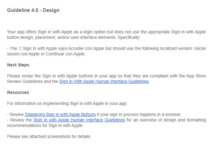 App Store rejection e-mail due to non compliant Sign-in button