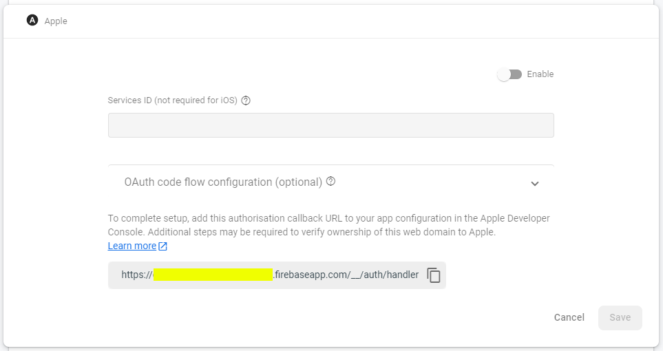 Firebase Apple authentication provider