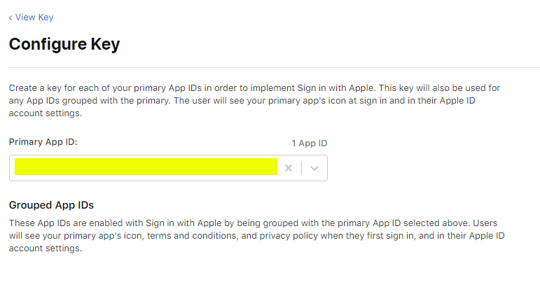 Sign in with Apple Primary App ID