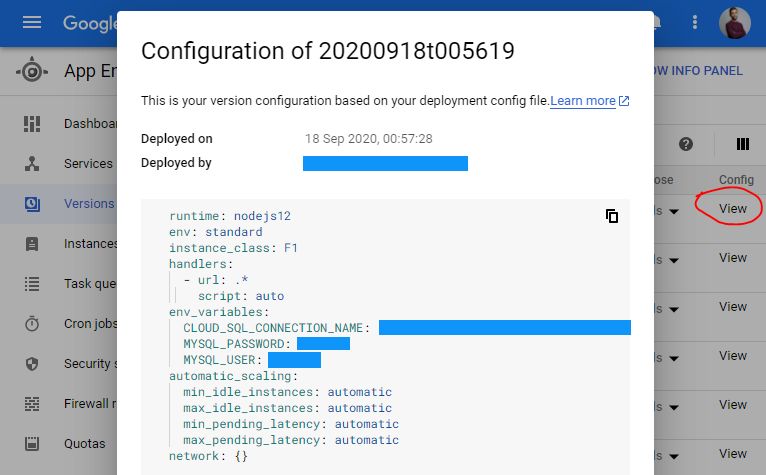 App engine config in GCP