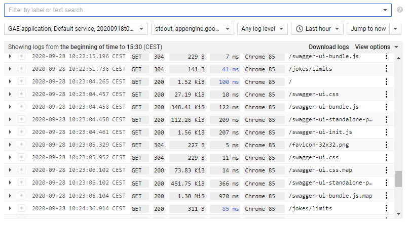 App engine logs in GCP