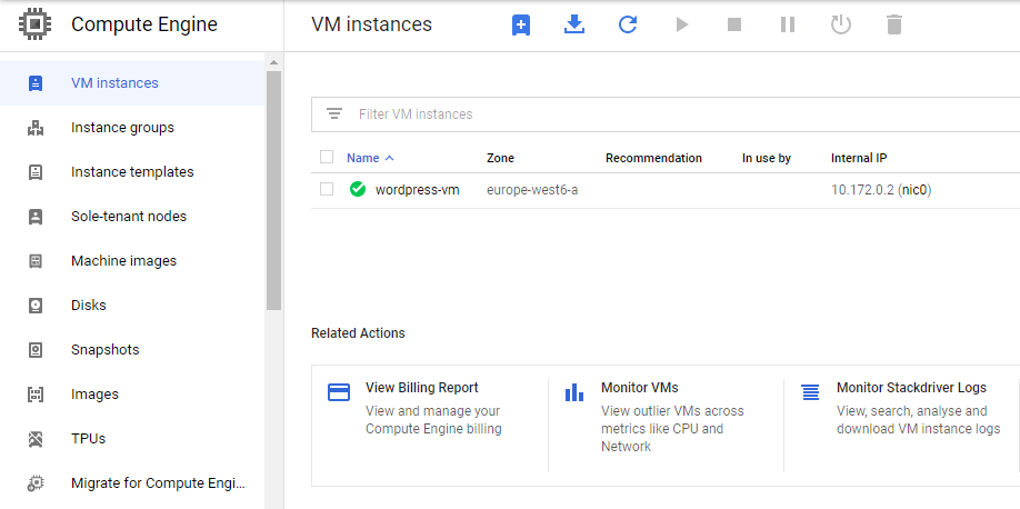 GCP virtual machines page