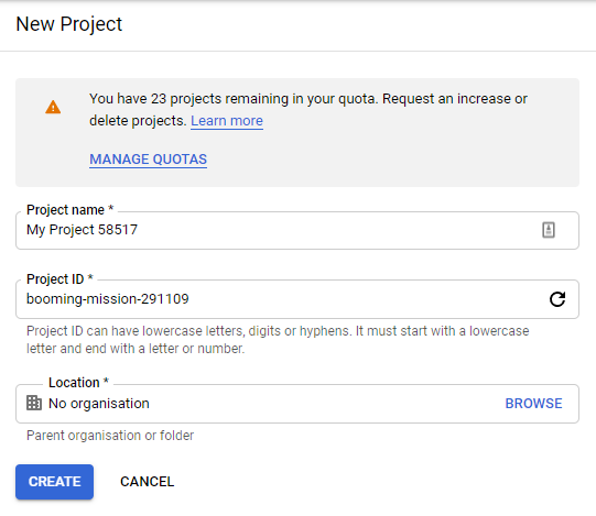 Project creation in GCP