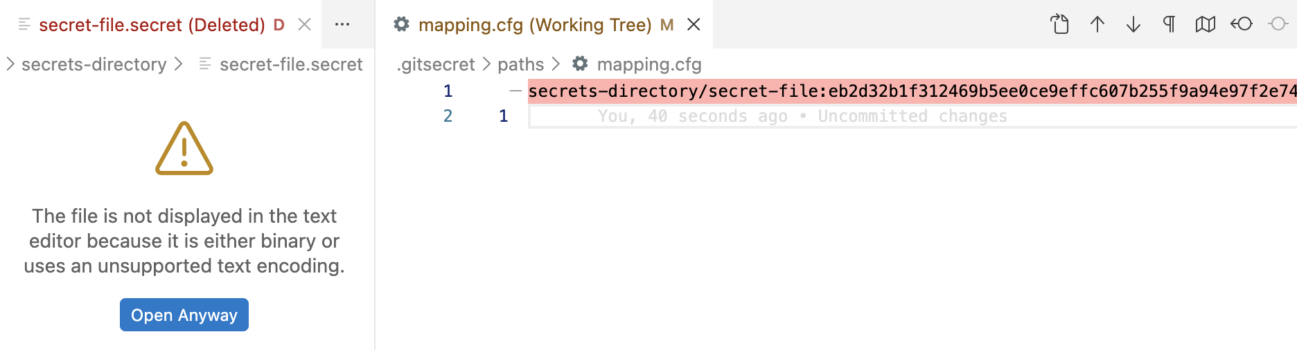 Workspace changes after removing a secret