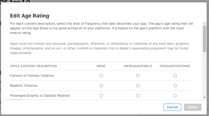 App age rating section