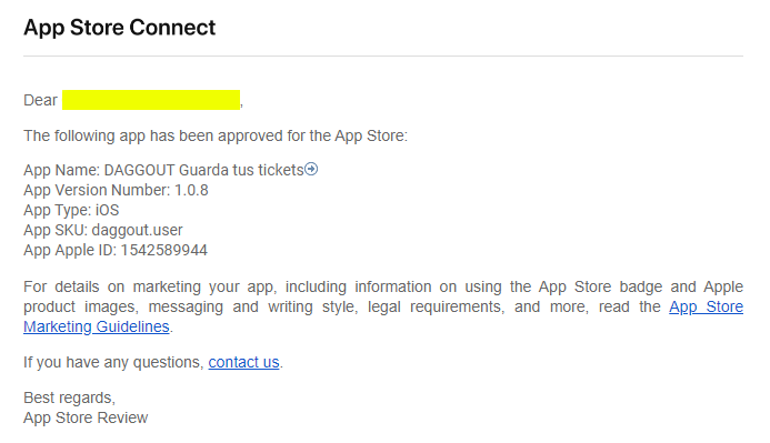 App approved notification email