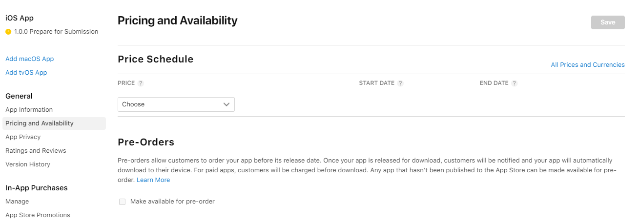 App pricing section