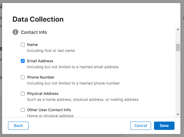 App data collection form