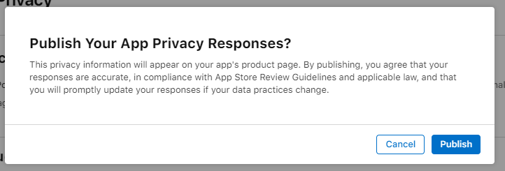 App privacy responses publish dialog