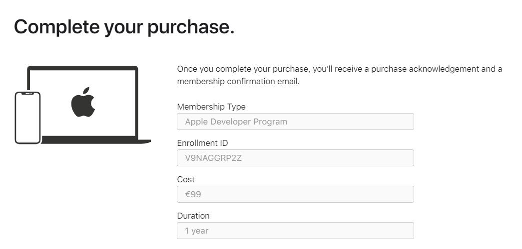 Apple developer program purchase