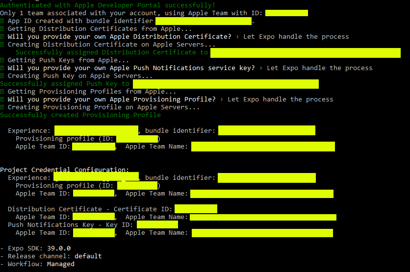 Expo iOS credentials setup