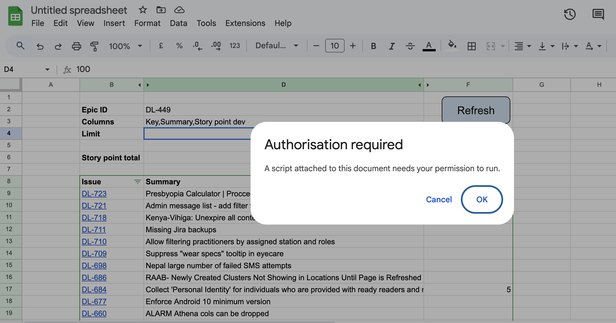 Authorizing Apps Script to access Google Sheets