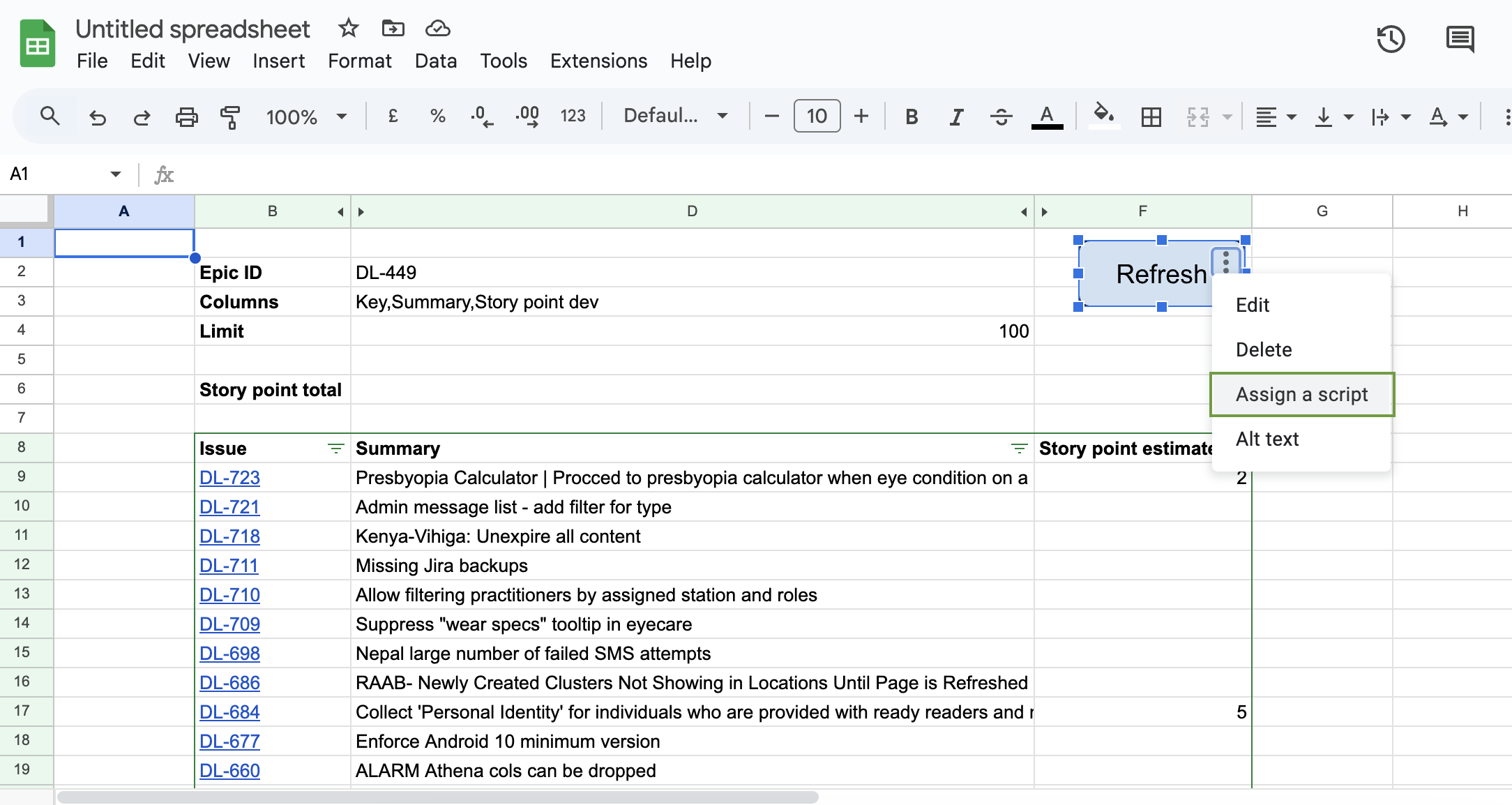 Assigning an Apps Script to a Google Sheets drawing