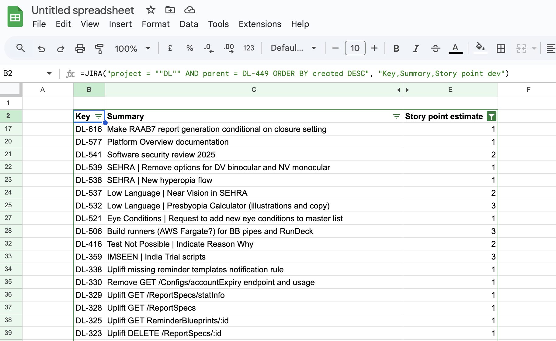 Simple usage of the JIRA function