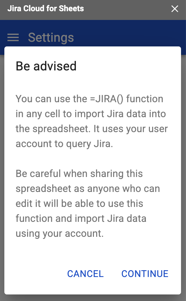 JIRA function account warning