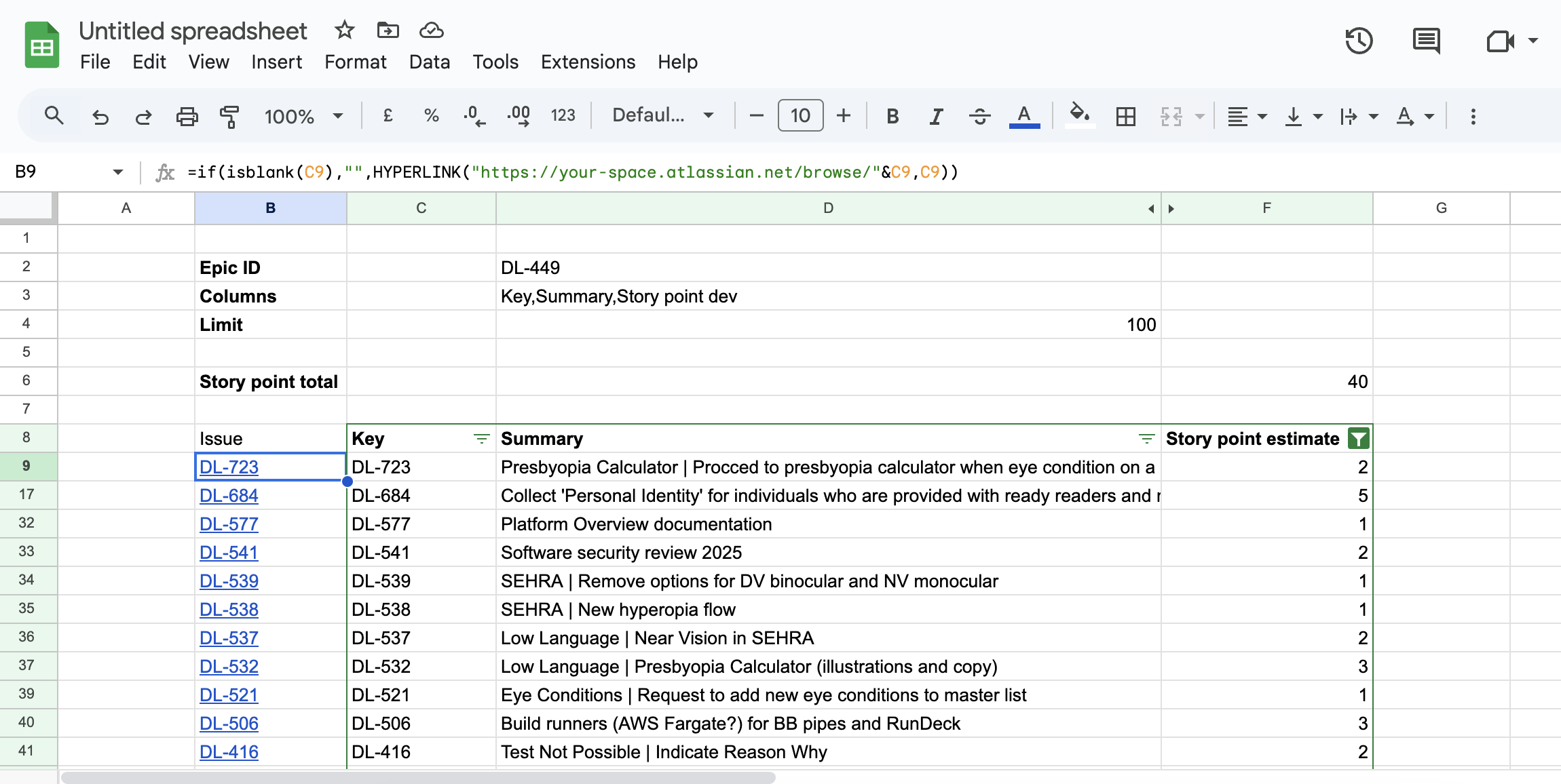 Prepending a new column with a link to each JIRA issue