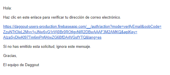 Email address verification received email, in Spanish