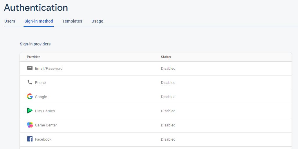 Firebase authentication providers