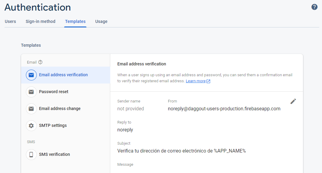 Firebase authentication templates dashboard