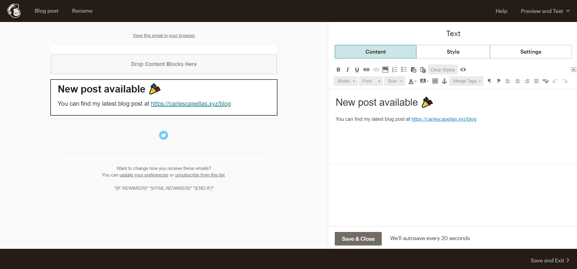 Mailchimp email editor