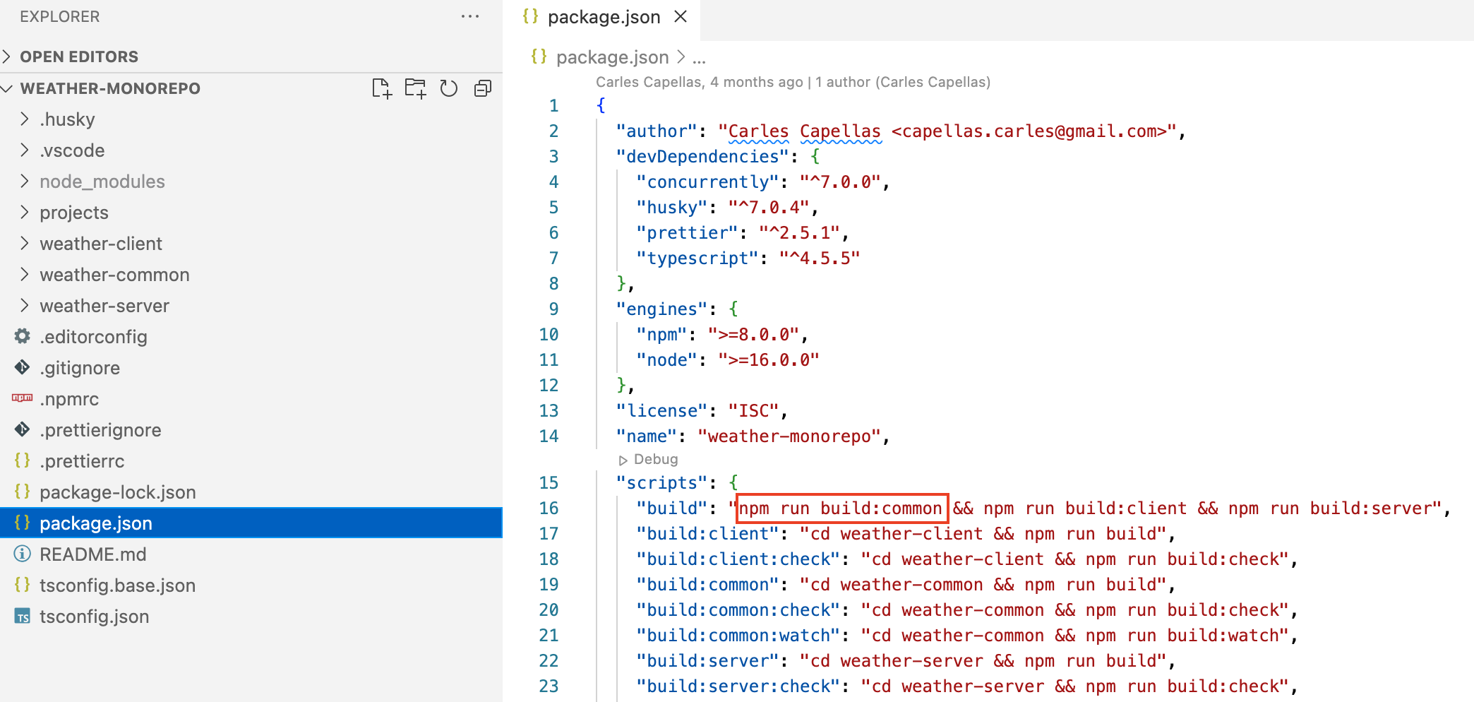 Modifications to build npm script to compile common project