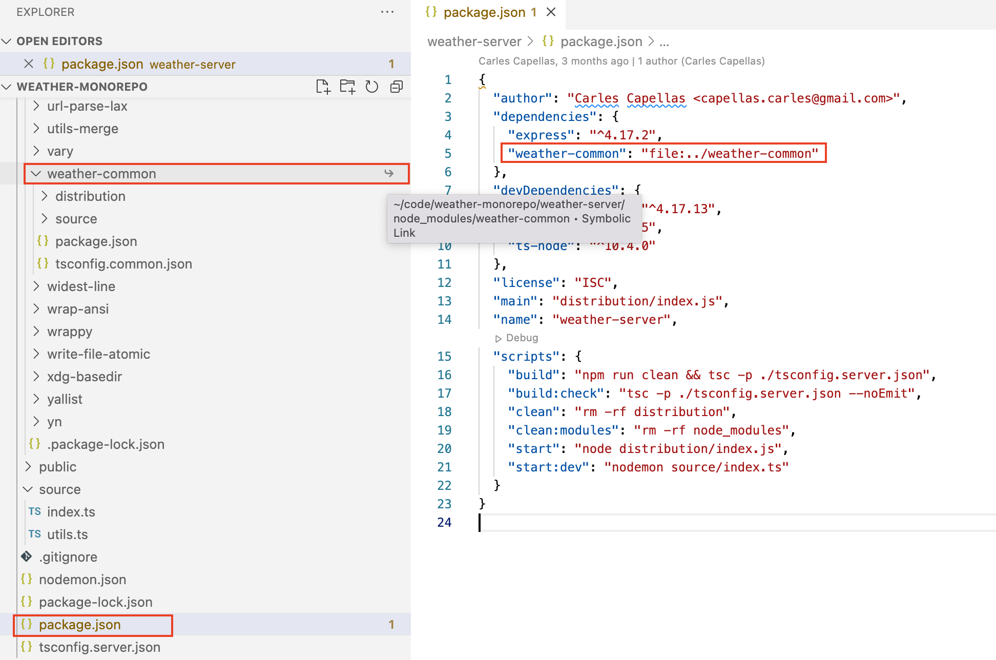 node.js generated symbolic links