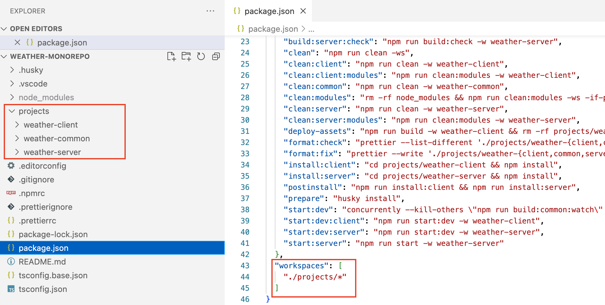 Enabling npm workspaces in package.json