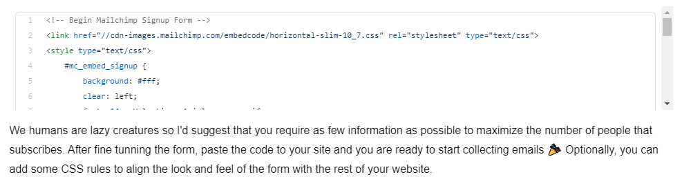 New website code snippet