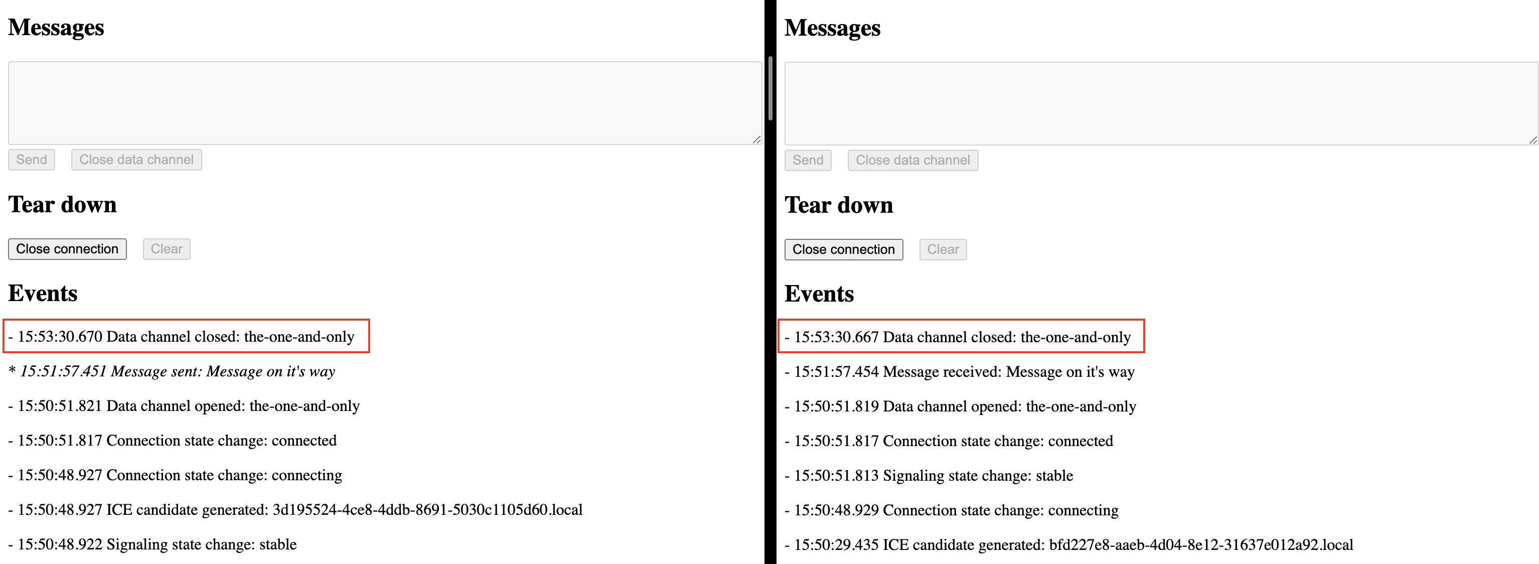 Data channel closed