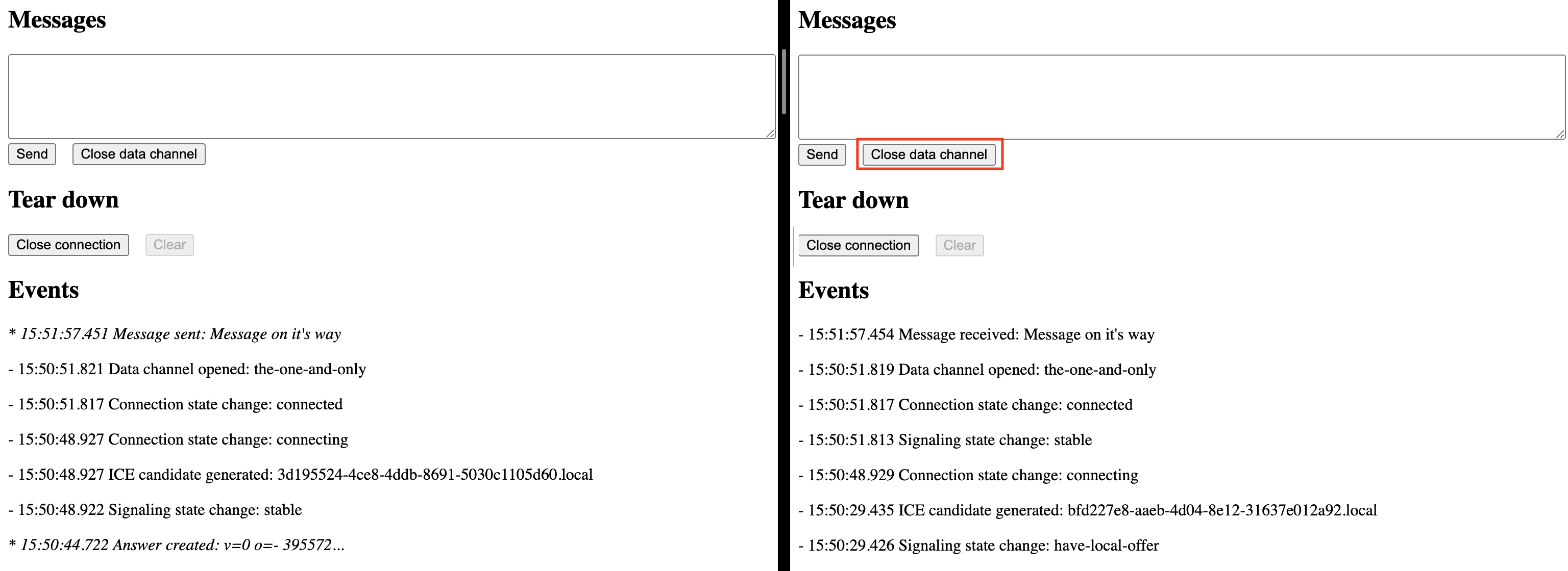 Closing data channel