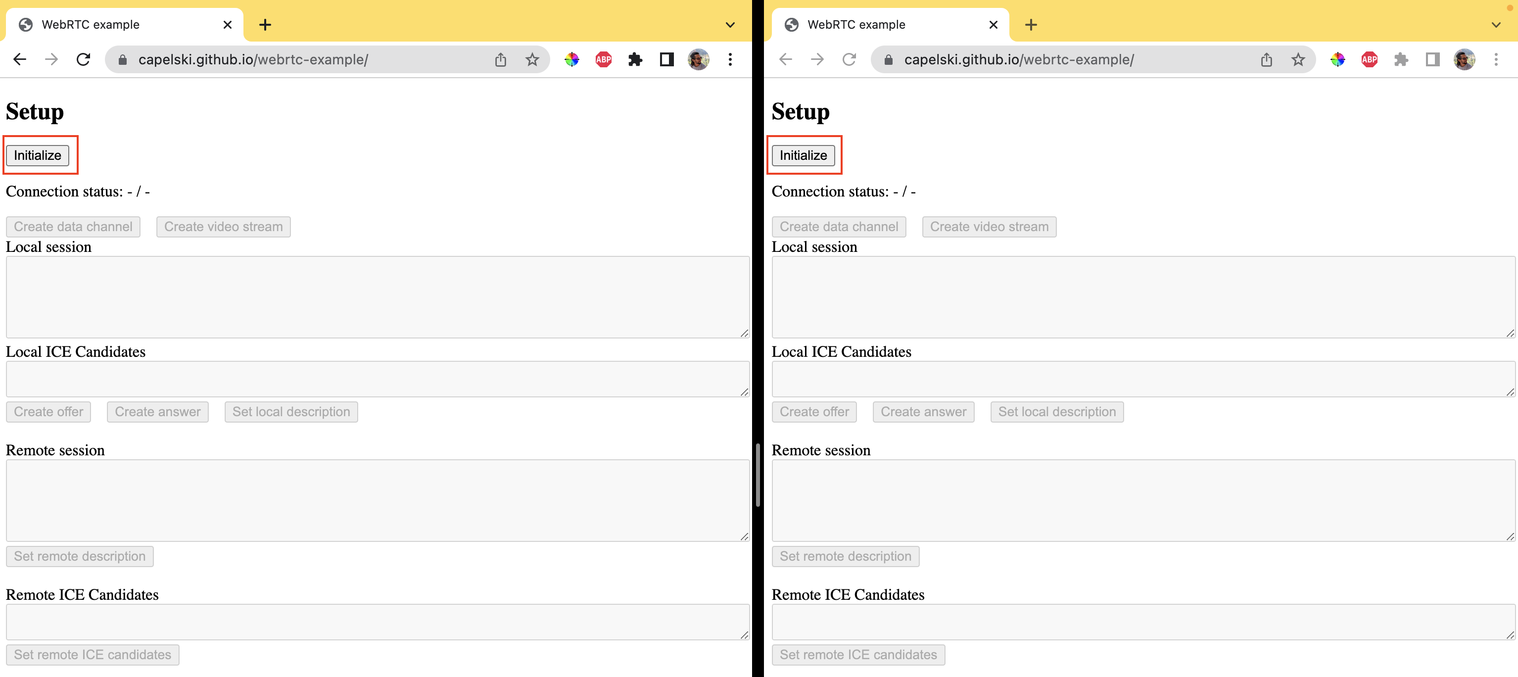 Initialize the RTCPeerConnection objects