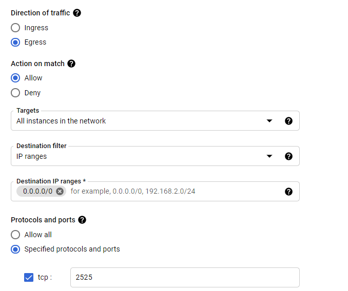 Google Cloud firewall rule configuration