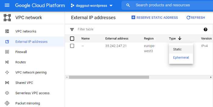 Google Cloud external IP addresses